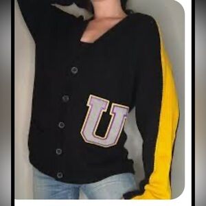 Urban Outfitters Varsity Cardigan U Patch Black Sweater Medium schoolcore preppy